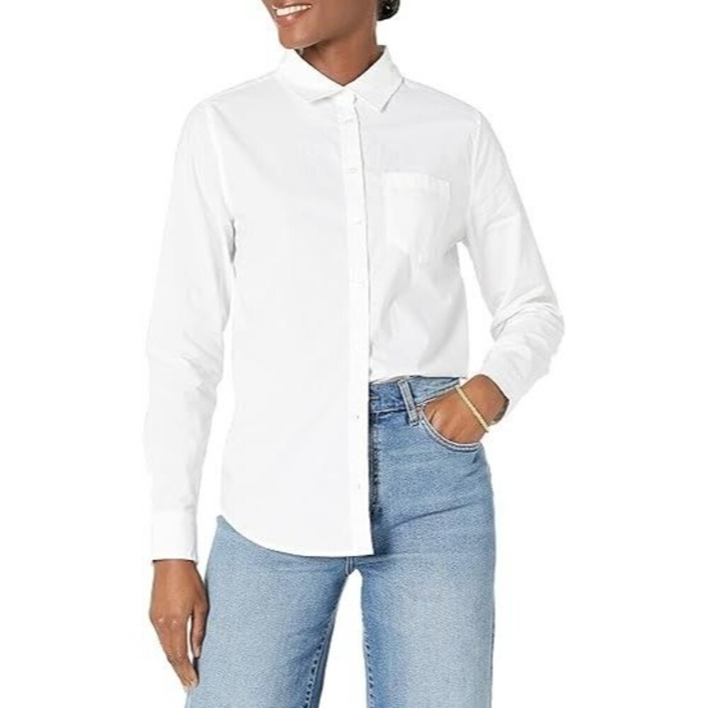Women's Button-Down Shirt XX-LARGE White Poplin Long-Sleeve 100% Cotton Lightwei